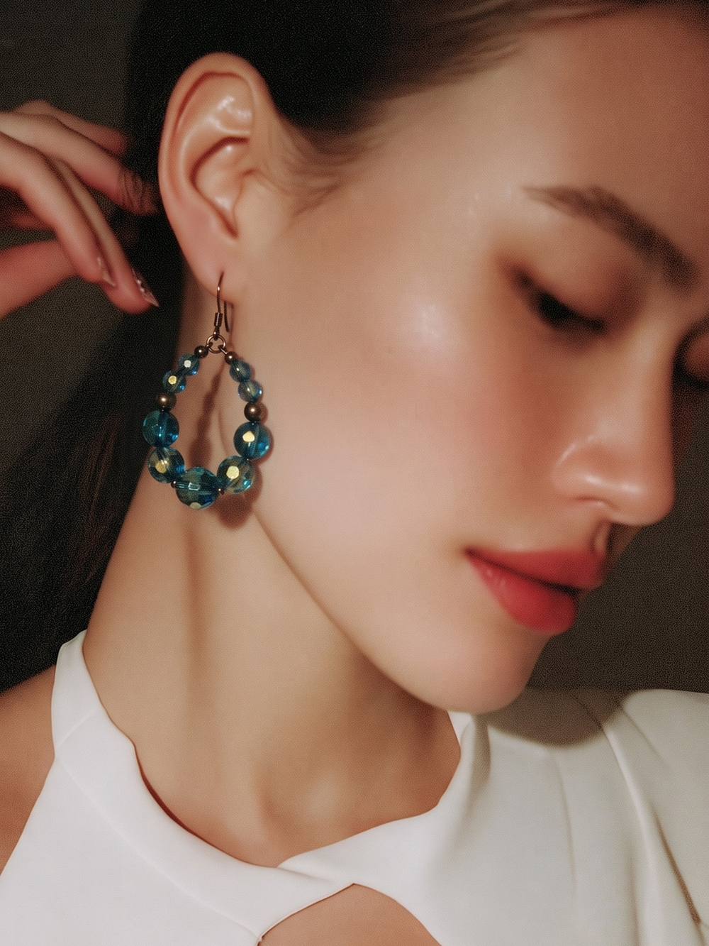 Boutique blue beaded teardrop earrings